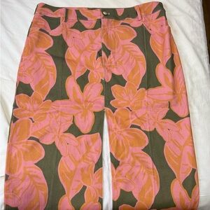 Lexbreezy Floral Pink and Green Midi Denim Skirt